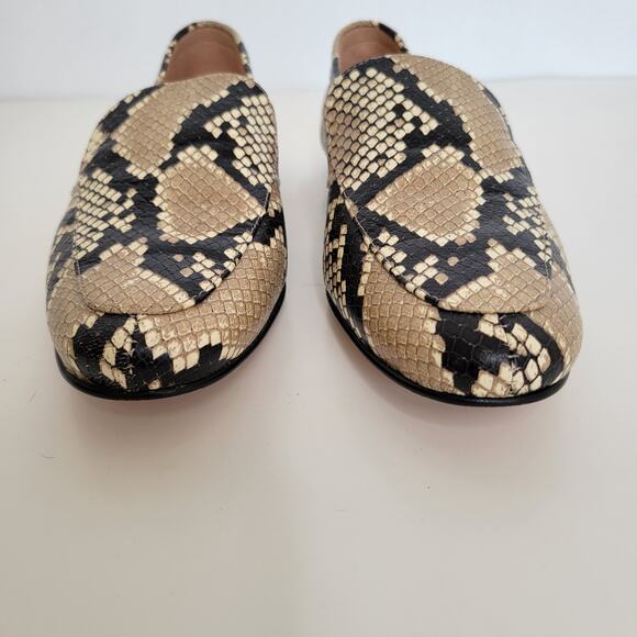 J. Crew Cecile Smoking Slippers Python Print Flat Heel Tan Women 6.5M - Picture 2 of 8